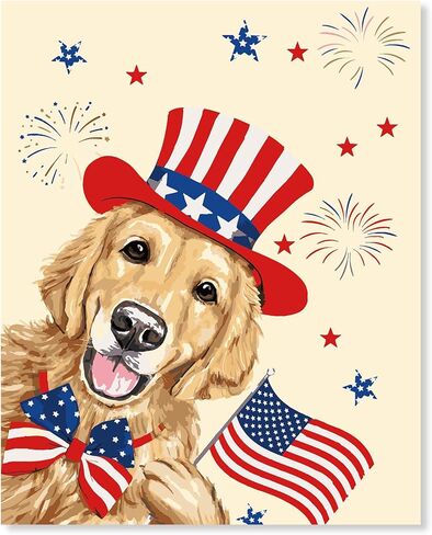 مجموعة الطلاء الوطني بالأرقام من Wodison للأطفال على القماش، لوحة زيتية للعلم الأمريكي للكلب DIY بالأرقام للبالغين المبتدئين ديكور جدار المنزل 16 × 20 بوصة (بدون إطار) in Kuwait