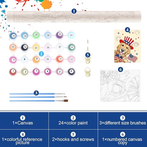 مجموعة الطلاء الوطني بالأرقام من Wodison للأطفال على القماش، لوحة زيتية للعلم الأمريكي للكلب DIY بالأرقام للبالغين المبتدئين ديكور جدار المنزل 16 × 20 بوصة (بدون إطار) in Kuwait