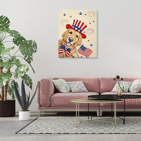 مجموعة الطلاء الوطني بالأرقام من Wodison للأطفال على القماش، لوحة زيتية للعلم الأمريكي للكلب DIY بالأرقام للبالغين المبتدئين ديكور جدار المنزل 16 × 20 بوصة (بدون إطار) in Kuwait