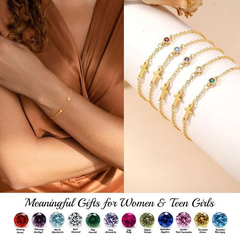 Cross Bracelet with Birthstone, Dainty Gold Birthstone Bracelets for Women Birthday Gifts Christian Gifts for Her Religious Faith Baptism Confirmation Gifts for Teen Girls Christmas Jewelry for Sister Daughter Granddaughter Girlfriend in Saudi Arabia