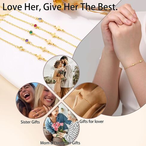 Cross Bracelet with Birthstone, Dainty Gold Birthstone Bracelets for Women Birthday Gifts Christian Gifts for Her Religious Faith Baptism Confirmation Gifts for Teen Girls Christmas Jewelry for Sister Daughter Granddaughter Girlfriend in Saudi Arabia