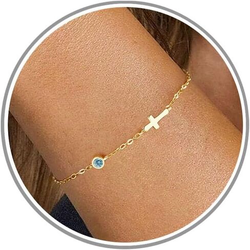 Cross Bracelet with Birthstone, Dainty Gold Birthstone Bracelets for Women Birthday Gifts Christian Gifts for Her Religious Faith Baptism Confirmation Gifts for Teen Girls Christmas Jewelry for Sister Daughter Granddaughter Girlfriend in Saudi Arabia