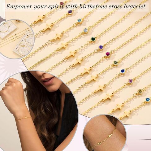 Cross Bracelet with Birthstone, Dainty Gold Birthstone Bracelets for Women Birthday Gifts Christian Gifts for Her Religious Faith Baptism Confirmation Gifts for Teen Girls Christmas Jewelry for Sister Daughter Granddaughter Girlfriend in Saudi Arabia