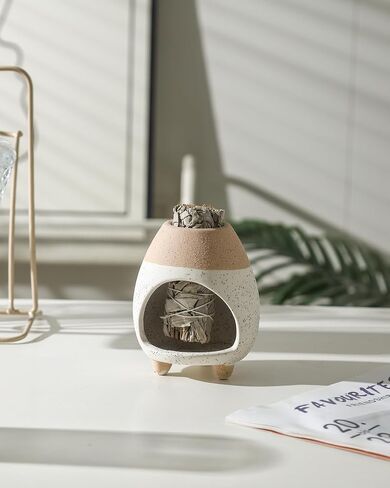 Palo Santo Holder Burner, Handcrafted Ceramic Incense Holder Burner and Ash Catcher for Palo Santo Sticks or sage Bundles, Smudge Bowl, Meditation Home Decor(Beige) in Saudi Arabia
