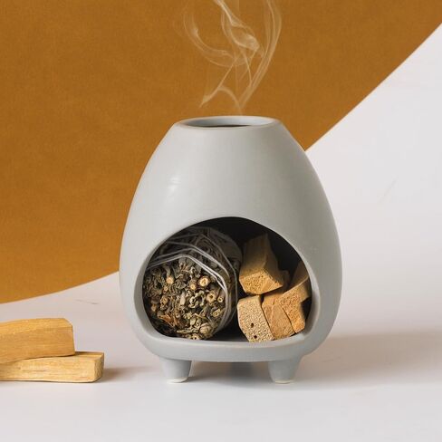 Palo Santo Holder Burner, Handcrafted Ceramic Incense Holder Burner and Ash Catcher for Palo Santo Sticks or sage Bundles, Smudge Bowl, Meditation Home Decor(Beige) in Saudi Arabia