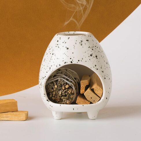 Palo Santo Holder Burner, Handcrafted Ceramic Incense Holder Burner and Ash Catcher for Palo Santo Sticks or sage Bundles, Smudge Bowl, Meditation Home Decor(Beige) in Saudi Arabia