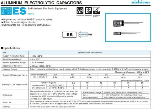 10 قطعة 1 فائق التوهج 50 فولت Nichicon Muse ES BP (ثنائي القطب) درجة الصوت، مكثف درجة حرارة عالية 85 درجة 5x11 ملم للصوت المتطور in Kuwait
