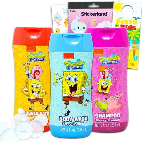 Spongebob Squarepants Bathroom Set for Kids - 5 Pc Bundle with Spongebob Body Wash, Shampoo, Bubble Bath, Plus Stickers, More | Spongebob Bath Supplies in Saudi Arabia