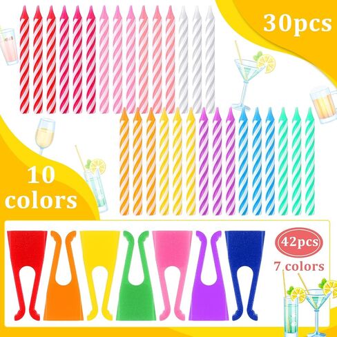 Birthday Candles for Drinks Include 30 Colorful Spiral Candles and 42 Clips Set Happy Birthday Cake Candles for Beer Glasses Wine Cup Bottles Fun 21st Birthday Candles Gift in Saudi Arabia