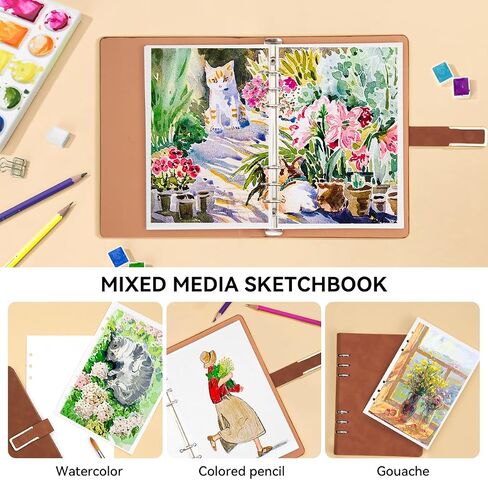 دفتر رسم بالألوان المائية من Lightwish، مجلة ألوان مائية خالية من الأحماض بنسبة 100% من القطن، 300 جرامًا للمتر المربع/140 رطلًا من ورق الألوان المائية بالضغط البارد للفنانين والبالغين والطلاب، 20 ورقة، 9.25 * 6.3 بوصة in Kuwait