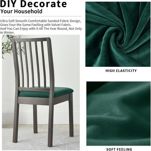 Chair Seat Covers - Soft Velvet Slipcovers for Dining Room Chairs - Transform Your Space with Easy-to-Install, Elasticized Slipcovers (4, kelly) in Saudi Arabia