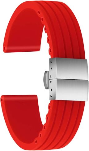 ULLCHRO Silicone Watch Strap Replacement Rubber Watch Band Waterproof Stripe Pattern - 14mm, 16mm, 18mm, 20mm, 22mm, 24mm Watch Bracelet with Stainless Steel Deployment Buckle in Saudi Arabia