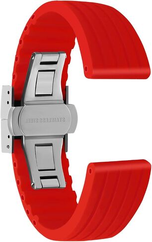 ULLCHRO Silicone Watch Strap Replacement Rubber Watch Band Waterproof Stripe Pattern - 14mm, 16mm, 18mm, 20mm, 22mm, 24mm Watch Bracelet with Stainless Steel Deployment Buckle in Saudi Arabia