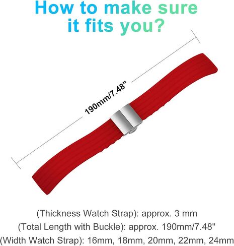 ULLCHRO Silicone Watch Strap Replacement Rubber Watch Band Waterproof Stripe Pattern - 14mm, 16mm, 18mm, 20mm, 22mm, 24mm Watch Bracelet with Stainless Steel Deployment Buckle in Saudi Arabia