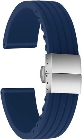 ULLCHRO Silicone Watch Strap Replacement Rubber Watch Band Waterproof Stripe Pattern - 14mm, 16mm, 18mm, 20mm, 22mm, 24mm Watch Bracelet with Stainless Steel Deployment Buckle in Saudi Arabia