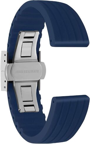ULLCHRO Silicone Watch Strap Replacement Rubber Watch Band Waterproof Stripe Pattern - 14mm, 16mm, 18mm, 20mm, 22mm, 24mm Watch Bracelet with Stainless Steel Deployment Buckle in Saudi Arabia