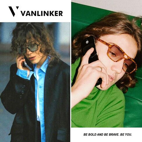 VANLINKER Retro 70s Square Aviator النظارات الشمسية للنساء والرجال نظارات شمسية مستطيلة عصرية VL9816 2 حزمة برتقالي/سلحفاة + أزرق in Kuwait