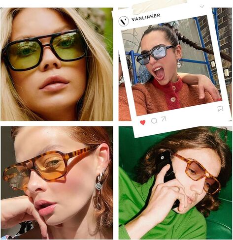 VANLINKER Retro 70s Square Aviator النظارات الشمسية للنساء والرجال نظارات شمسية مستطيلة عصرية VL9816 2 حزمة برتقالي/سلحفاة + أزرق in Kuwait