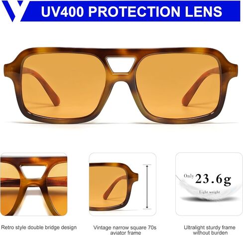 VANLINKER Retro 70s Square Aviator النظارات الشمسية للنساء والرجال نظارات شمسية مستطيلة عصرية VL9816 2 حزمة برتقالي/سلحفاة + أزرق in Kuwait