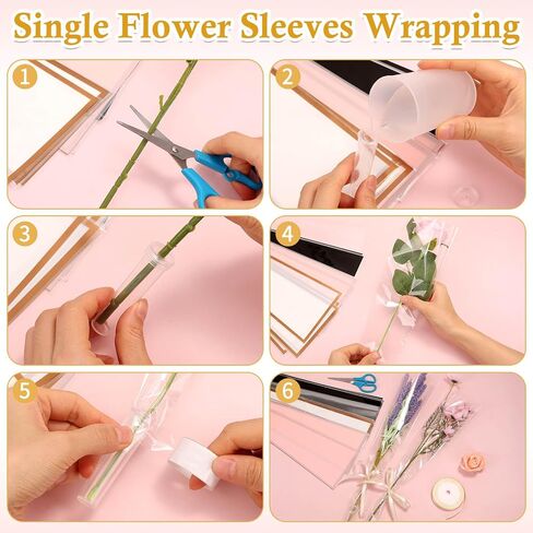 cridoz 100 Pcs Single Rose Sleeve with 100 Pcs Floral Water Tubes for Bouquets, Single Flower Sleeve Flower Wrapping Bags Flower Water Tubes for Mother's Day Graduation Party(Transparent) in Saudi Arabia