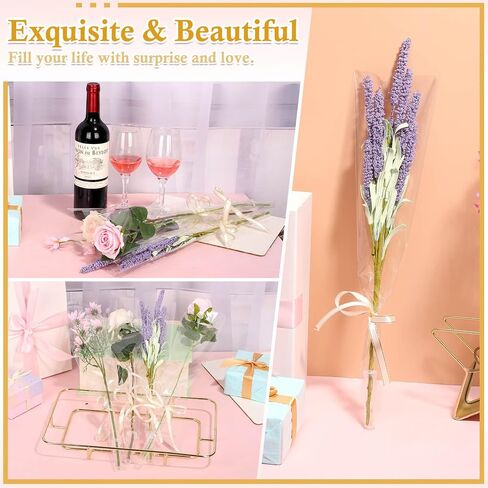 cridoz 100 Pcs Single Rose Sleeve with 100 Pcs Floral Water Tubes for Bouquets, Single Flower Sleeve Flower Wrapping Bags Flower Water Tubes for Mother's Day Graduation Party(Transparent) in Saudi Arabia