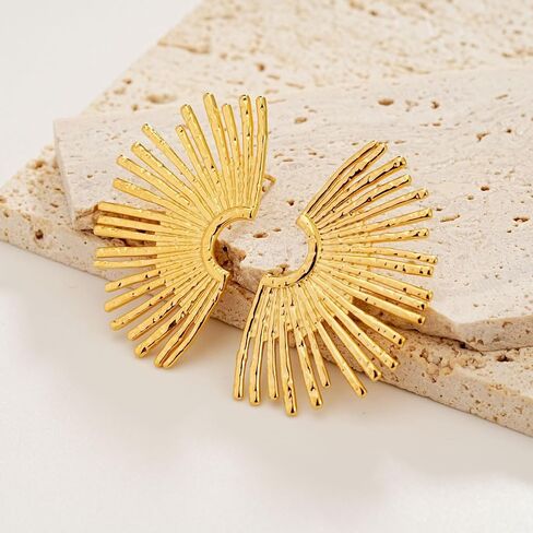 Sylph Statement Earrings for Women Trendy large Chunky Gold Earrings Boho Gold Plated Sun Ray Earrings Simple Big Dangle Drop Stud Earrings Hypoallergenic Fashion Jewelry Gifts for Women Girls in Saudi Arabia