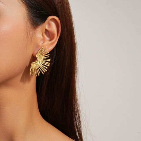 Sylph Statement Earrings for Women Trendy large Chunky Gold Earrings Boho Gold Plated Sun Ray Earrings Simple Big Dangle Drop Stud Earrings Hypoallergenic Fashion Jewelry Gifts for Women Girls in Saudi Arabia
