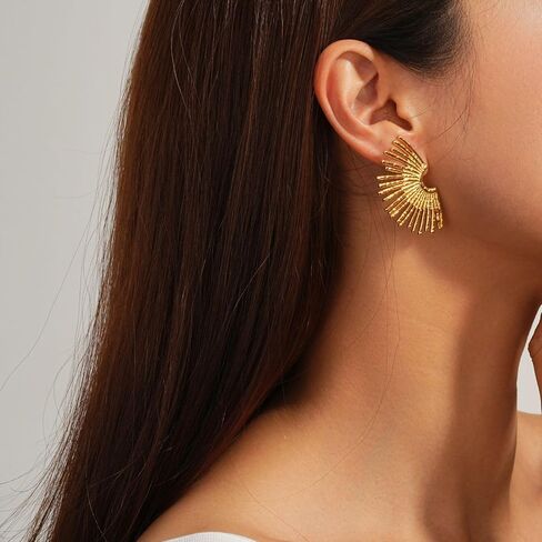 Sylph Statement Earrings for Women Trendy large Chunky Gold Earrings Boho Gold Plated Sun Ray Earrings Simple Big Dangle Drop Stud Earrings Hypoallergenic Fashion Jewelry Gifts for Women Girls in Saudi Arabia