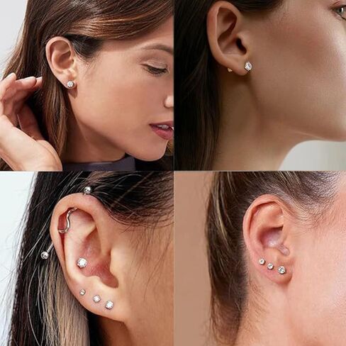 TOPBRIGHT 5 أزواج من الأقراط ذات الظهر المسطح بدون خيوط 316L من الفولاذ الجراحي هيبوالرجينيك أقراط مكعبة زركونيا فضية وذهبية أقراط من التيتانيوم الغضروف مجموعة أقراط للنساء والرجال in Kuwait