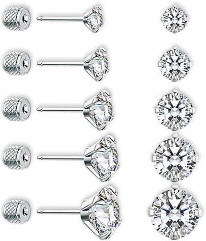 TOPBRIGHT 5 أزواج من الأقراط ذات الظهر المسطح بدون خيوط 316L من الفولاذ الجراحي هيبوالرجينيك أقراط مكعبة زركونيا فضية وذهبية أقراط من التيتانيوم الغضروف مجموعة أقراط للنساء والرجال in Kuwait