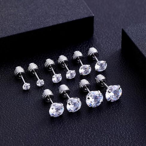 TOPBRIGHT 5 أزواج من الأقراط ذات الظهر المسطح بدون خيوط 316L من الفولاذ الجراحي هيبوالرجينيك أقراط مكعبة زركونيا فضية وذهبية أقراط من التيتانيوم الغضروف مجموعة أقراط للنساء والرجال in Kuwait