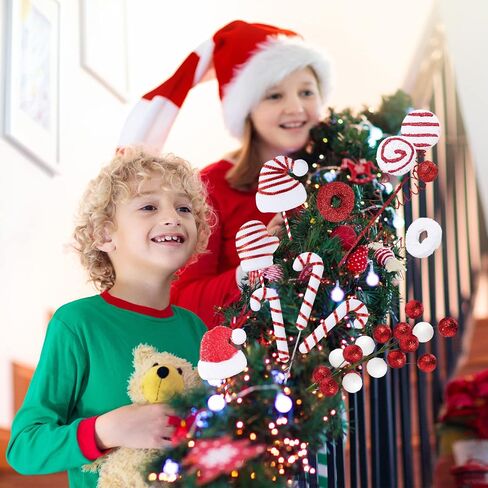 6 Pcs Christmas Ornament Picks, Christmas Tree Decorations, Santa Hat Glove Curly Candy Lollipop Cane Berry Balls on Sticks for Xmas Tree, Wreath, Vase, Craft Filler Picks (Classic) in Saudi Arabia