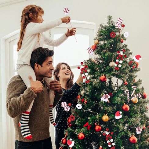6 Pcs Christmas Ornament Picks, Christmas Tree Decorations, Santa Hat Glove Curly Candy Lollipop Cane Berry Balls on Sticks for Xmas Tree, Wreath, Vase, Craft Filler Picks (Classic) in Saudi Arabia