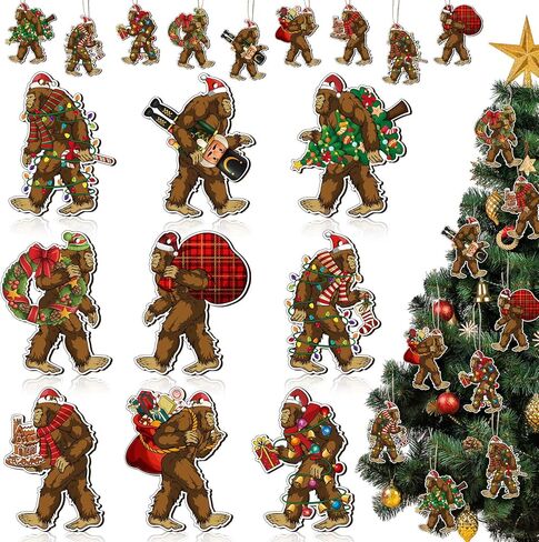 Sasquatch Christmas Tree Ornament Wooden Bigfoot Ornament Hanging Bigfoot Christmas Ornament Funny Christmas Tree Decoration Gorilla Decorative Hanging Ornaments for Xmas Decor (27 Pcs) in Saudi Arabia