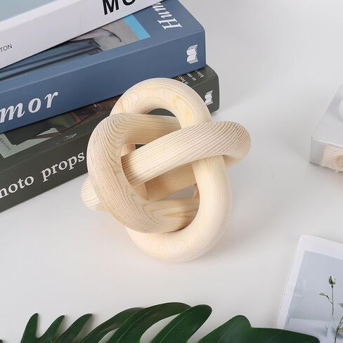 Jlong Wood Knot Chain Link Decor Coffee Table Decor 3-Link Small Shelf Decor Accents Hand Carved Boho Bead Modern Farmhouse Decorative Wooden Knot Craft Ornaments for Bedroom Living Room Office in Saudi Arabia