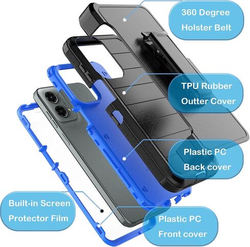 Tekcoo Case for Motorola Moto G 2024 [5G Only] | XT2417 with [Built-in Screen Protector] Holster Locking Belt Clip [Military Grade 12FT Drop Tested] Full Body Kickstand Cover [Black] in Saudi Arabia