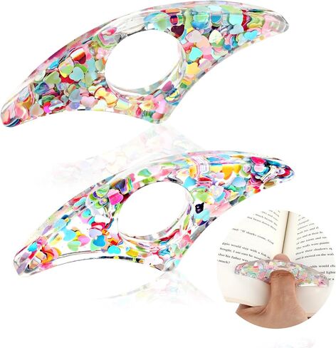 2 Pcs Book Page Holder for Reading, Loving Heart Thumb Ring Page Holder One Handed, Handmade Personalized Resin Thumb Bookmark, Light Weight Bookmarks for Book Lovers in Saudi Arabia