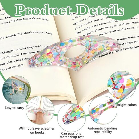 2 Pcs Book Page Holder for Reading, Loving Heart Thumb Ring Page Holder One Handed, Handmade Personalized Resin Thumb Bookmark, Light Weight Bookmarks for Book Lovers in Saudi Arabia