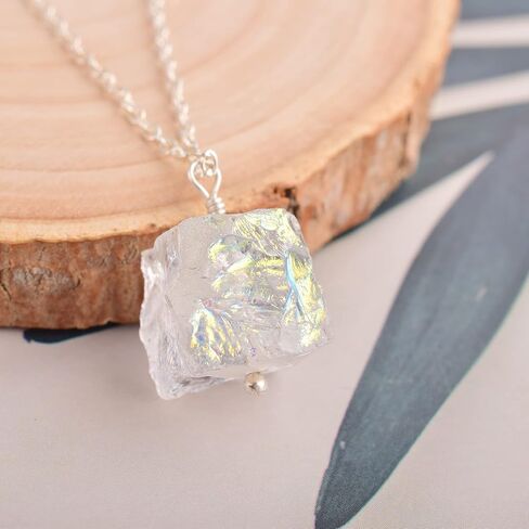 Natural Angel Aura Quartz Crystals Pendant Necklace, Pear Cabochon Gemstone, Energy Healing Crystals, Birthday, Gift for Her, Gemstone Jewelry 18 inch AAA+ Quality (Angel aura A) in Saudi Arabia