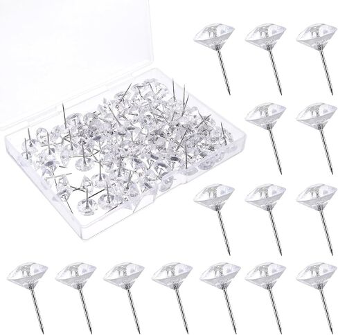 100 Pcs Clear Push Pins Clear Thumb Tacks Decorative Diamond Push Pins Diamond Pushpins Stainless Steel Thumb Tacks Decorative Plastic Head Steel Pin for Posters Office Maps Sofa Office Classroom in Saudi Arabia