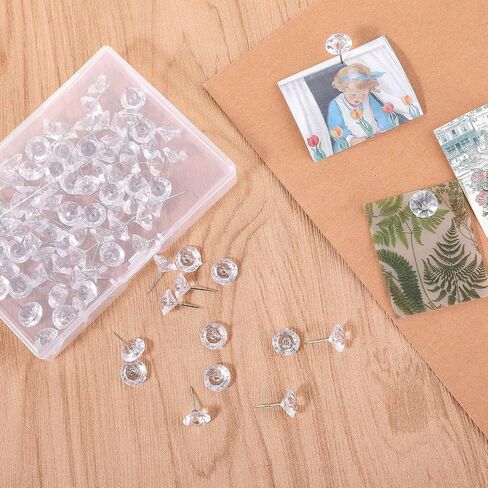 100 Pcs Clear Push Pins Clear Thumb Tacks Decorative Diamond Push Pins Diamond Pushpins Stainless Steel Thumb Tacks Decorative Plastic Head Steel Pin for Posters Office Maps Sofa Office Classroom in Saudi Arabia