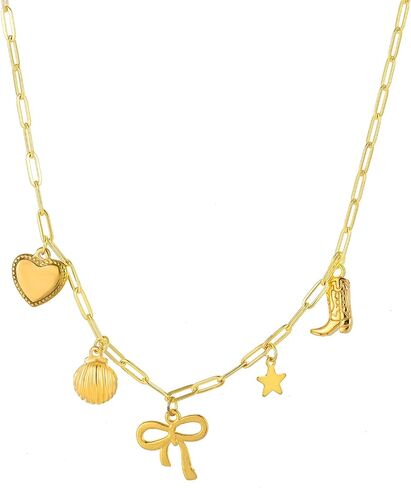 Cowboy Hat Boot Pendant Necklace for Women Layer Dainty Western Cowgirl Hat Boots Charms Chain Necklace Shell Necklaces Summer Seashell Beach 18k Starfish Surfer Jewelry Gift in Saudi Arabia
