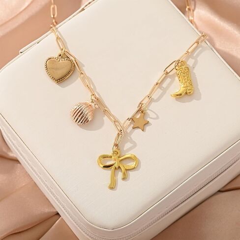 Cowboy Hat Boot Pendant Necklace for Women Layer Dainty Western Cowgirl Hat Boots Charms Chain Necklace Shell Necklaces Summer Seashell Beach 18k Starfish Surfer Jewelry Gift in Saudi Arabia