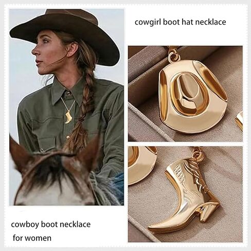 Cowboy Hat Boot Pendant Necklace for Women Layer Dainty Western Cowgirl Hat Boots Charms Chain Necklace Shell Necklaces Summer Seashell Beach 18k Starfish Surfer Jewelry Gift in Saudi Arabia