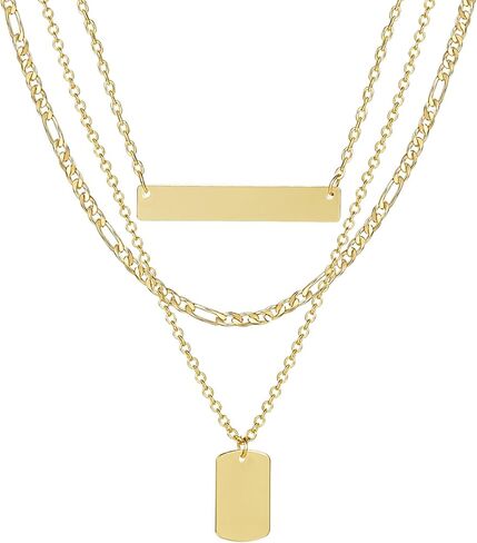 Staligue Layered Gold Choker Necklaces for Women,14K Gold Filled Chain Necklace for Women Dainty Layering Herringbone Figaro Bead Tennis Chain Disc Dog Tag CZ Pendant Necklaces Jewelry Set for Girls in Kuwait