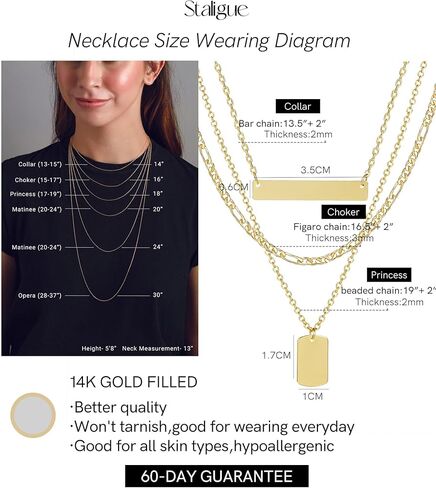 Staligue Layered Gold Choker Necklaces for Women,14K Gold Filled Chain Necklace for Women Dainty Layering Herringbone Figaro Bead Tennis Chain Disc Dog Tag CZ Pendant Necklaces Jewelry Set for Girls in Kuwait