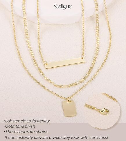 Staligue Layered Gold Choker Necklaces for Women,14K Gold Filled Chain Necklace for Women Dainty Layering Herringbone Figaro Bead Tennis Chain Disc Dog Tag CZ Pendant Necklaces Jewelry Set for Girls in Kuwait