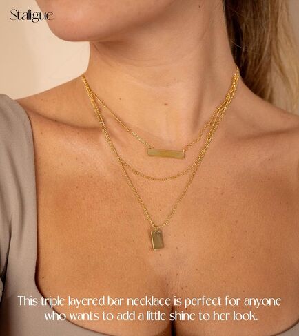 Staligue Layered Gold Choker Necklaces for Women,14K Gold Filled Chain Necklace for Women Dainty Layering Herringbone Figaro Bead Tennis Chain Disc Dog Tag CZ Pendant Necklaces Jewelry Set for Girls in Kuwait