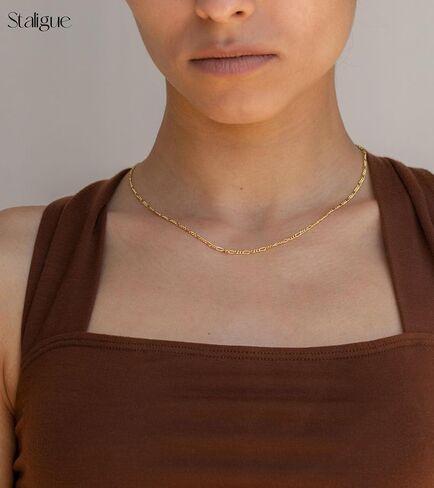 Staligue Layered Gold Choker Necklaces for Women,14K Gold Filled Chain Necklace for Women Dainty Layering Herringbone Figaro Bead Tennis Chain Disc Dog Tag CZ Pendant Necklaces Jewelry Set for Girls in Kuwait