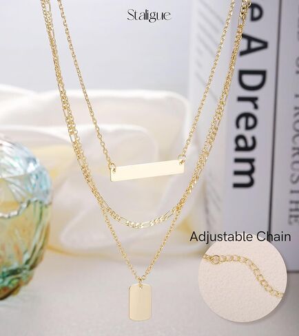 Staligue Layered Gold Choker Necklaces for Women,14K Gold Filled Chain Necklace for Women Dainty Layering Herringbone Figaro Bead Tennis Chain Disc Dog Tag CZ Pendant Necklaces Jewelry Set for Girls in Kuwait